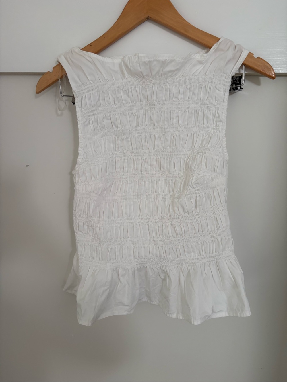 Women's White Smocked Ruffle-Hem Camisole